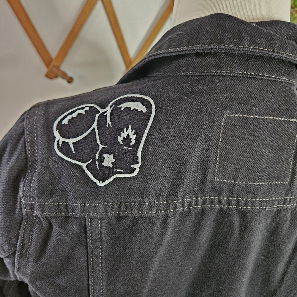 Levi Kids Denim Jacket Small 8/10 Patches Good Jeans Day Job Give Earth A Chance - Picture 6 of 15